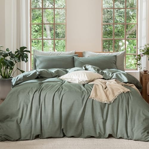 Duvet Cover Set 100% Washed Cotton Linen Like Twin (3 Piece Set)