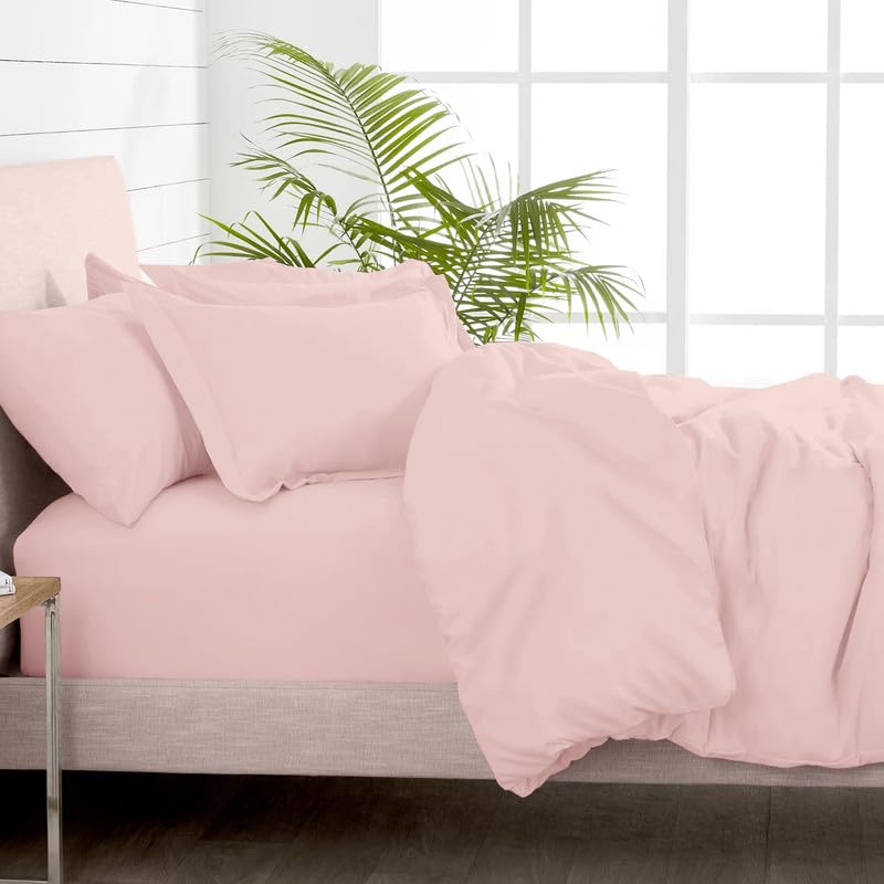 100% Cotton Full Duvet Cover Set + Fitted Sheet 400TC Light Pink