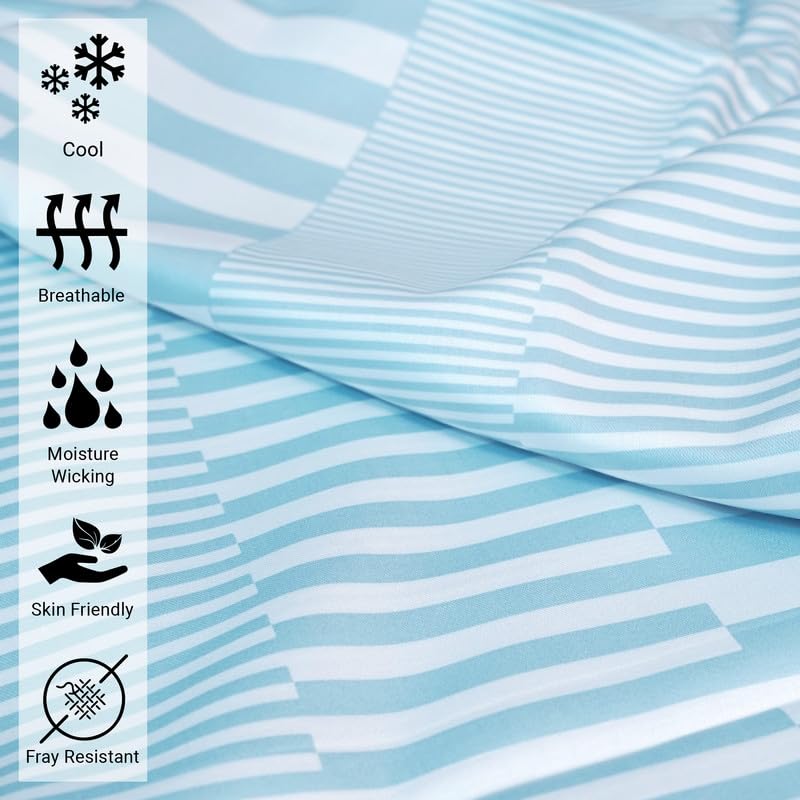 100% Cotton Cascade Stripe Print Twin Sheets Set 400TC Blue