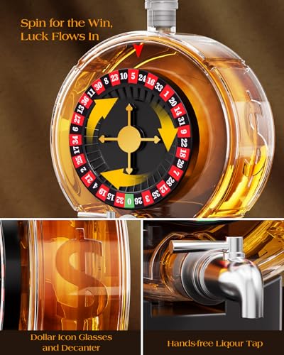 Roulette Whiskey Decanter Gift Set with 4 Dollar Glasses