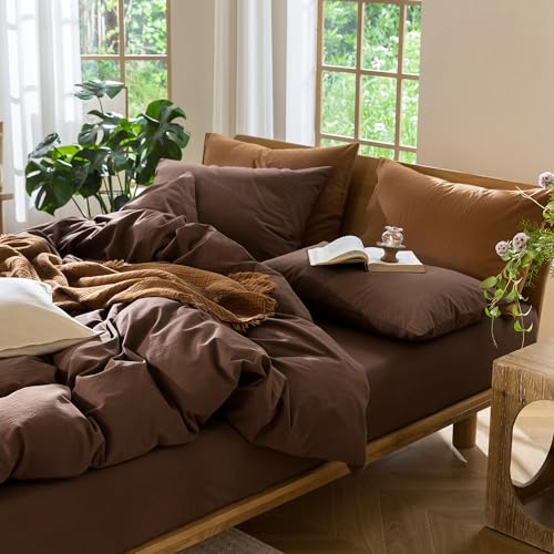 Duvet Cover Set 100% Washed Cotton Linen Like Full (64 Ounce)