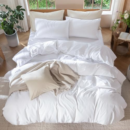 Duvet Cover Set 100% Washed Cotton Linen Like Super King (3 Count)