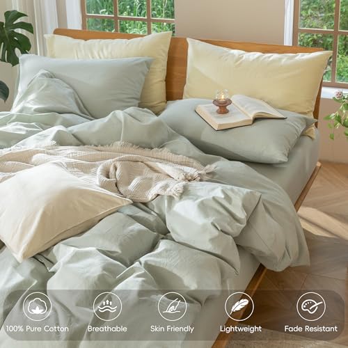 Duvet Cover Set 100% Washed Cotton Linen Like Queen