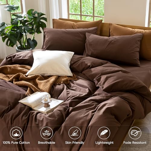Duvet Cover Set 100% Washed Cotton Linen Like Queen (64 Ounce)