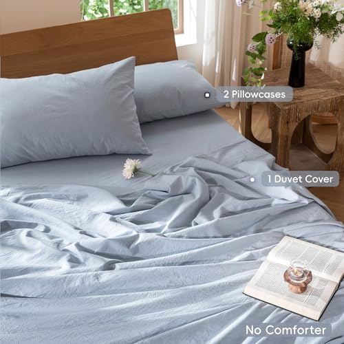 Duvet Cover Set 100% Washed Cotton Linen Like Oversized King Plus (3 Piece Set)