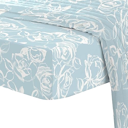100% Cotton Simply Floral Print Twin Fitted Sheet 400TC Blue