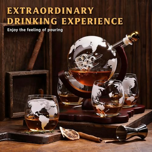 Globe Whiskey Decanter Set with 4 Glasses 850ml