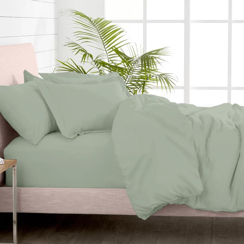 100% Cotton King Duvet Cover Set + Fitted Sheet 400TC Sea Foam