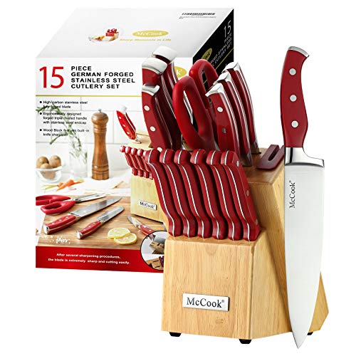 Knife Set Red Kitchen Knife Block Set w Built