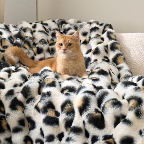 Leopard Print Faux Fur Throw Blanket for Couch
