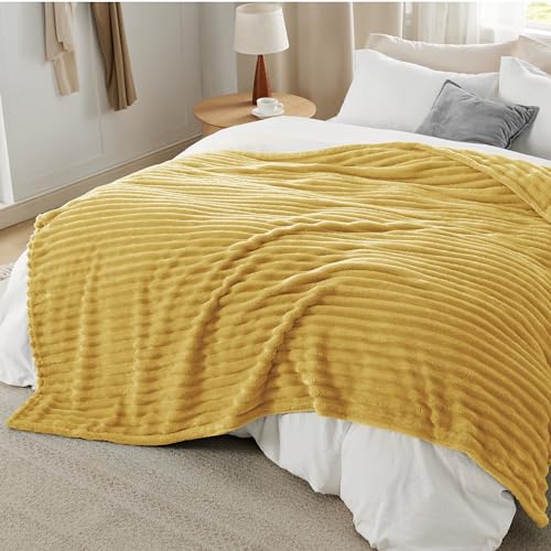 Soft Full Size Fleece Blankets for Bed Yellow 84"x90"