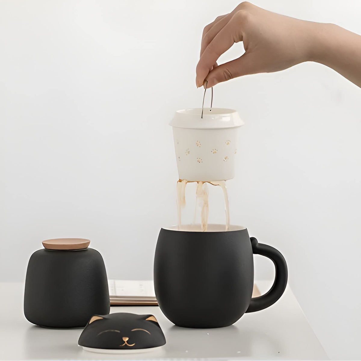 Cat Ceramic Tea Mug with Infuser & Lid Leaf Tea Cup for Home Office