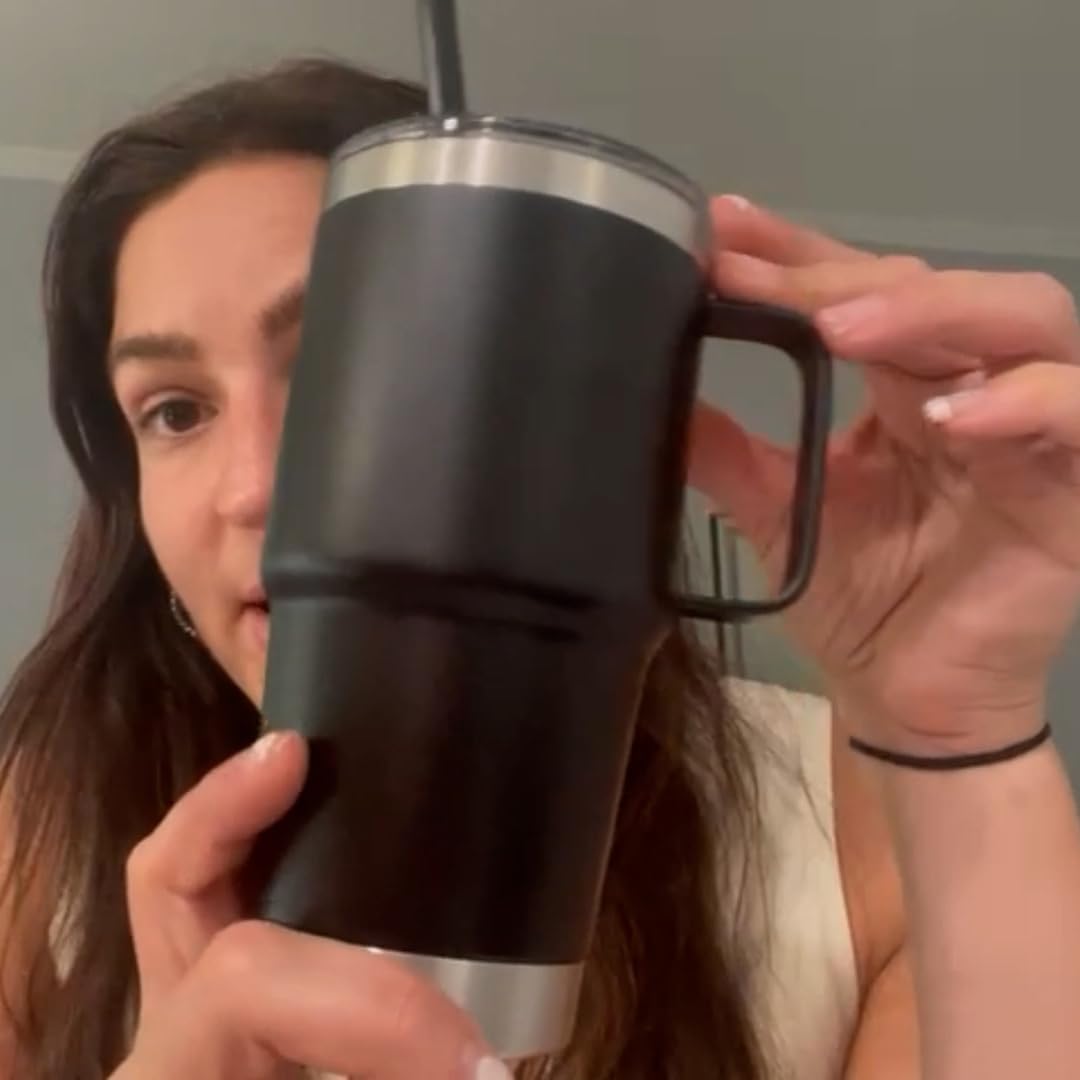 20 oz Stainless Steel Tumbler with Handle Metal Insulated Coffee Travel Mug with Handle Double Wall Tumbler Cup with Lid and Straw
