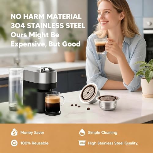 2PCS Stainless Steel Reusable Coffee Pods for Nespresso Vertuo