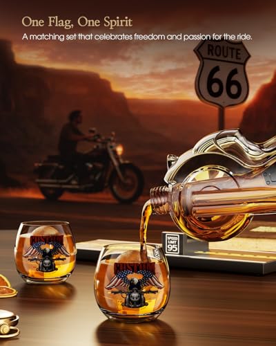 Motorcycle Whiskey Decanter Gift Set with 2 Glasses