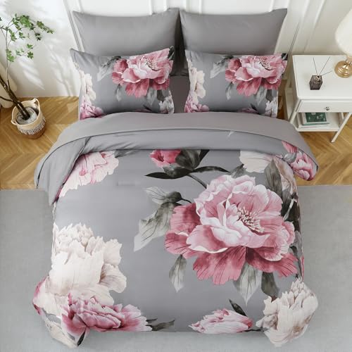 Pink and Grey Comforter Set King Size 7 Piece Bed in a Bag