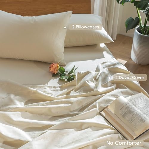 Duvet Cover Set 100% Washed Cotton Linen Like Full (3 Count)
