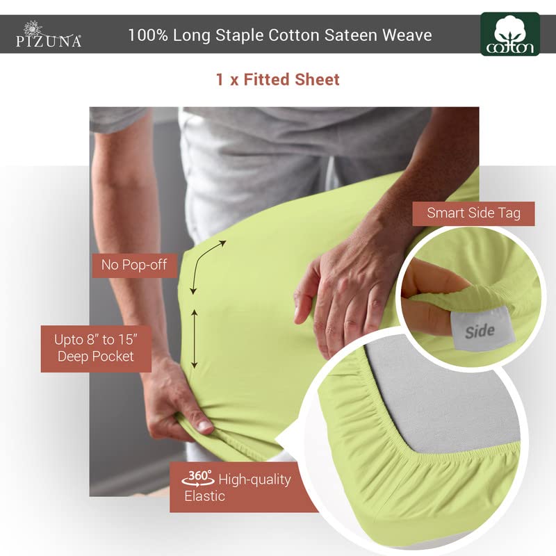 California King Cotton Fitted Sheet 400 Thread Count Light Green
