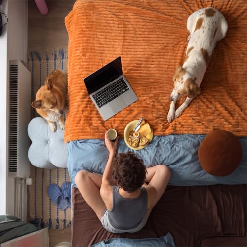 Soft Full Size Fleece Blankets for Bed Orange 84"x90"