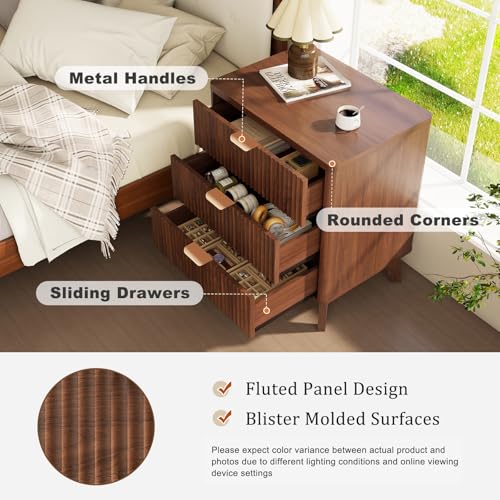 Fluted Nightstand with 3 Drawers