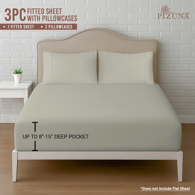 Cotton King Fitted Sheet + 2 Pillowcases Set 400TC Silver