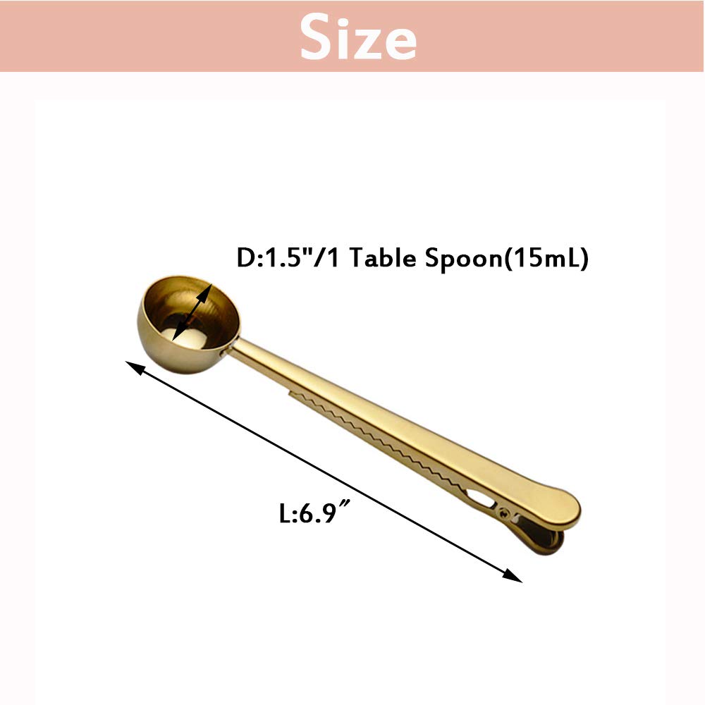 10 PCS Gold Coffee Scoop Clip 2 in 1 Stainless Steel Measuring Spoon