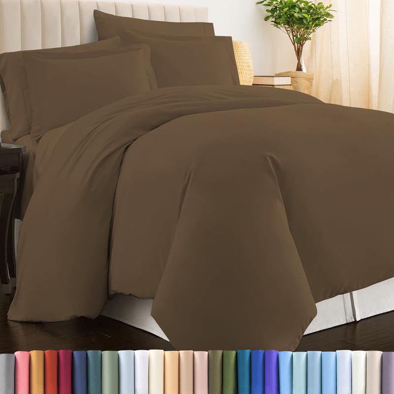 100% Cotton Twin Duvet Cover Set 400 Thread Count Woody Brown