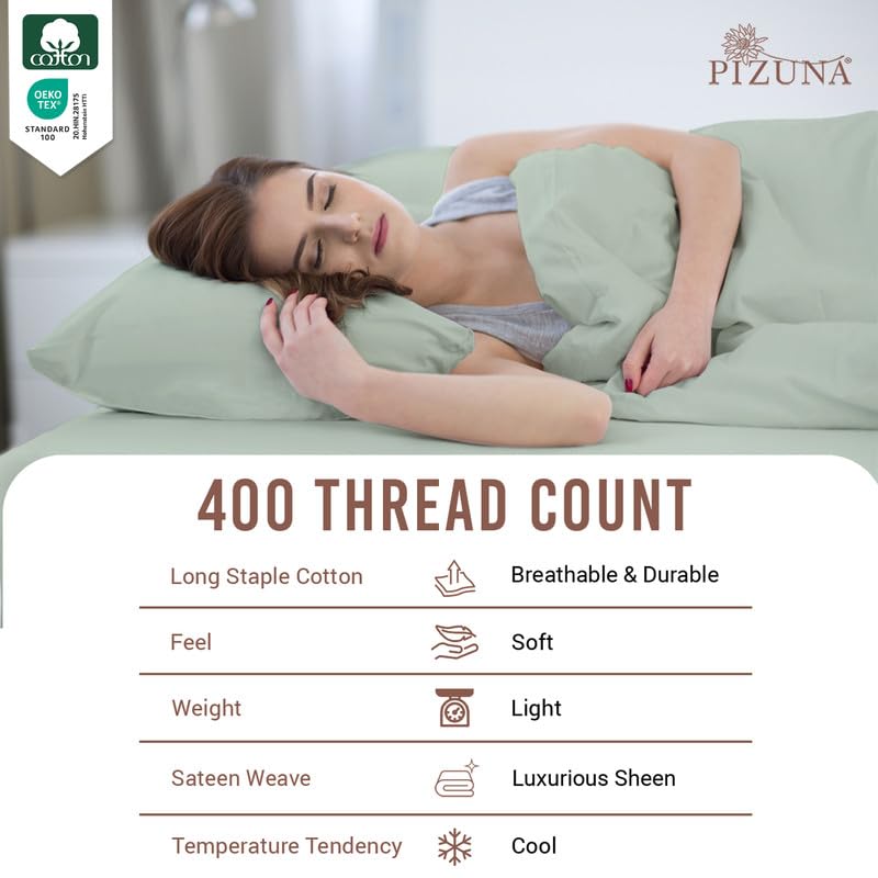 Cotton Twin XL Fitted Sheet + 2 Pillowcases Set 400TC Sea Foam