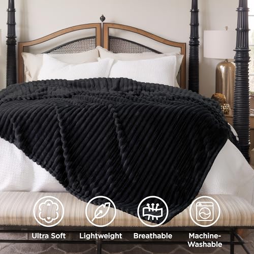 Soft Cal King Size Blanket for Bed Black 102"x96"