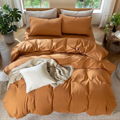 Duvet Cover Set 100% Washed Cotton Linen Like King (64 Ounce)