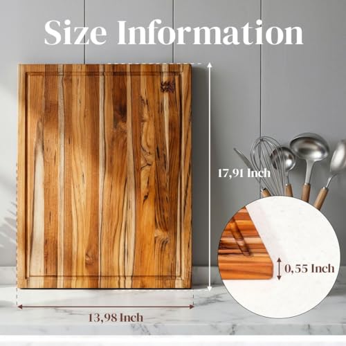 Premium Teak Wood Cutting Board 18" x 14" x 0.6" for Kitchen Meat