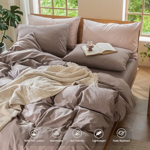 Duvet Cover Set 100% Washed Cotton Linen Like Alaska King