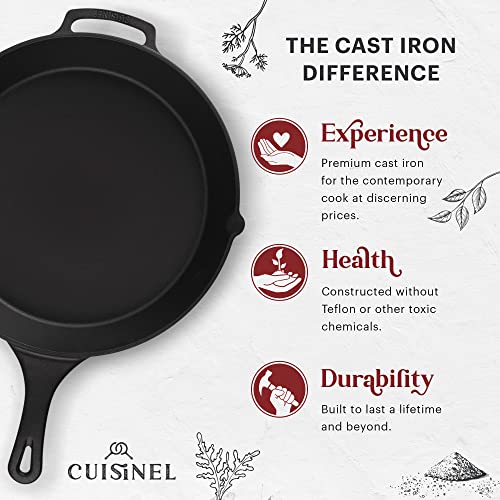 15" Cast Iron Skillet + Glass Lid Cover + Pan Scraper + Heat