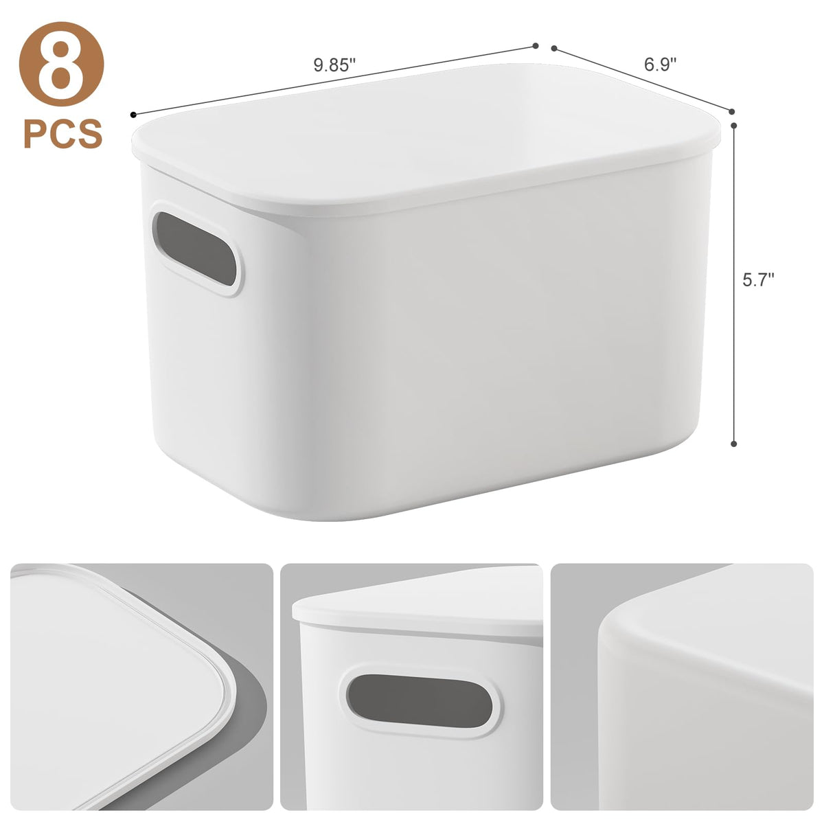8 Pack White Storage Bins with Lids Stackable Storage Container for Organizing (8 Count)