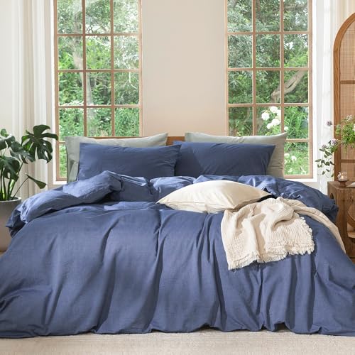 Duvet Cover Set 100% Washed Cotton Linen Like Twin (48 Ounce)