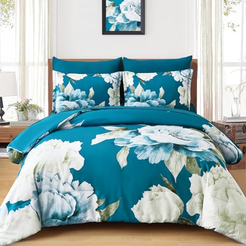 Teal Comforter Set Queen 7 Piece Floral Bed in a Bag