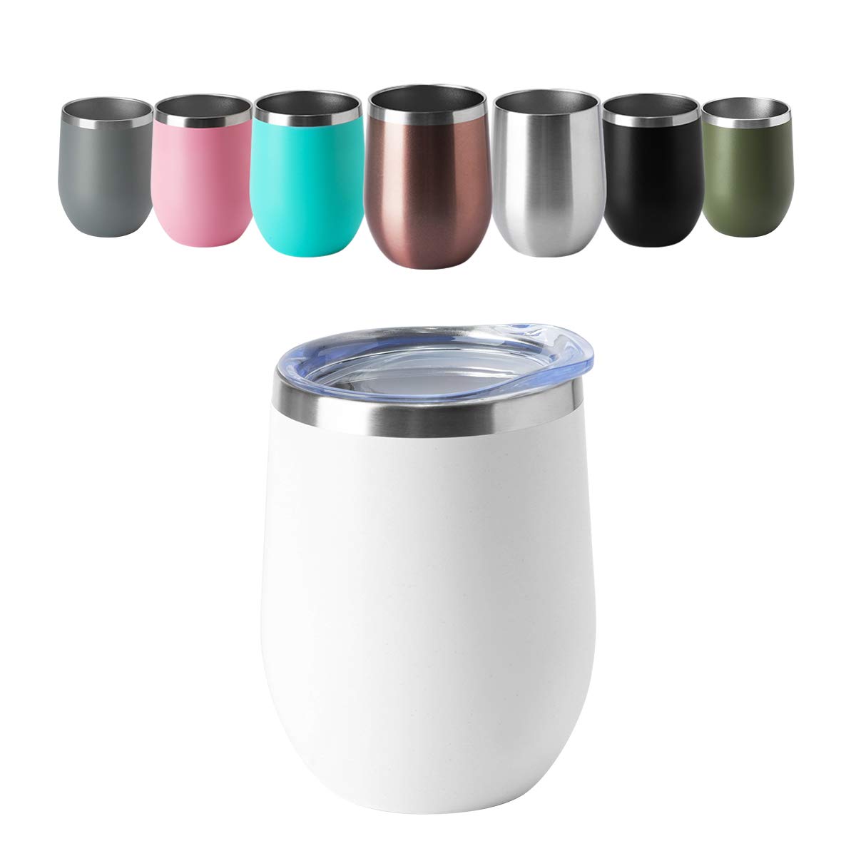 12oz Wine Tumbler with Lid Stemless Wine Glasses Double Wall Vacuum Travel Mugs stainless steel Coffee Cup for Cold & Hot Drinks Wine Coffee Cocktails Beer 12 Pack White (12 Count)
