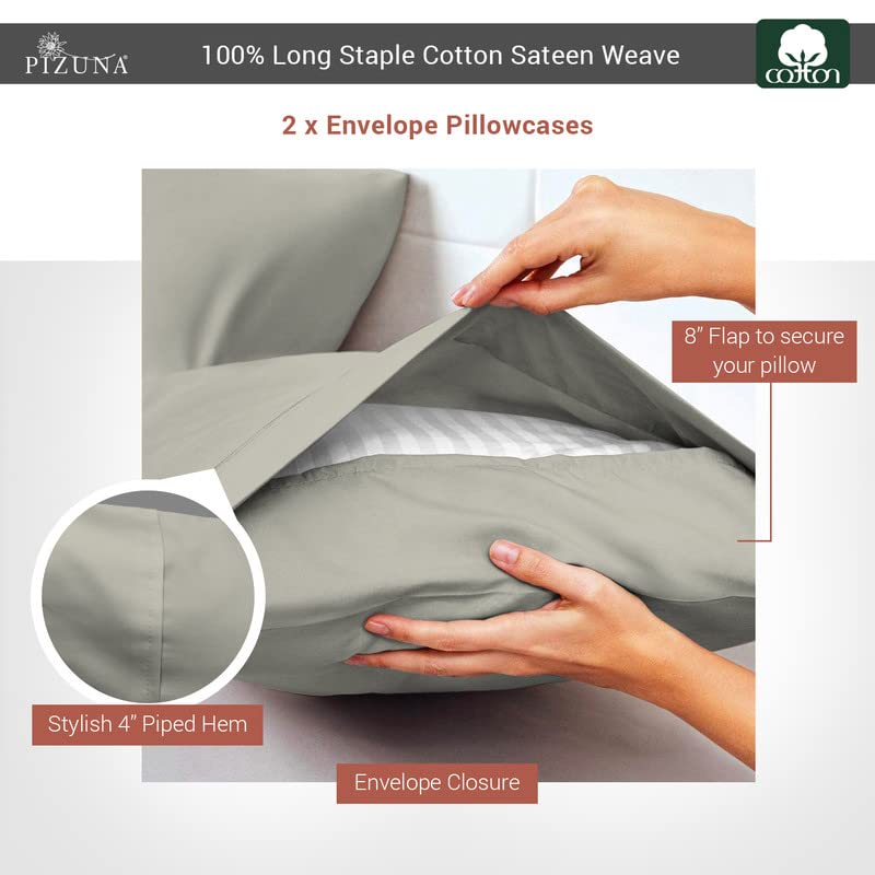 100% Cotton King Size Pillowcases 400 Thread Count Silver (2 Count)