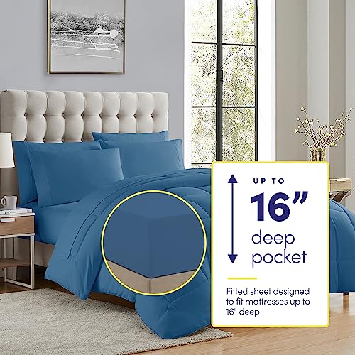 5 Piece Comforter Set Bag Solid Color All Season Soft Down Alternative Blanket & Luxurious Microfiber Bed Sheets (5 Count)