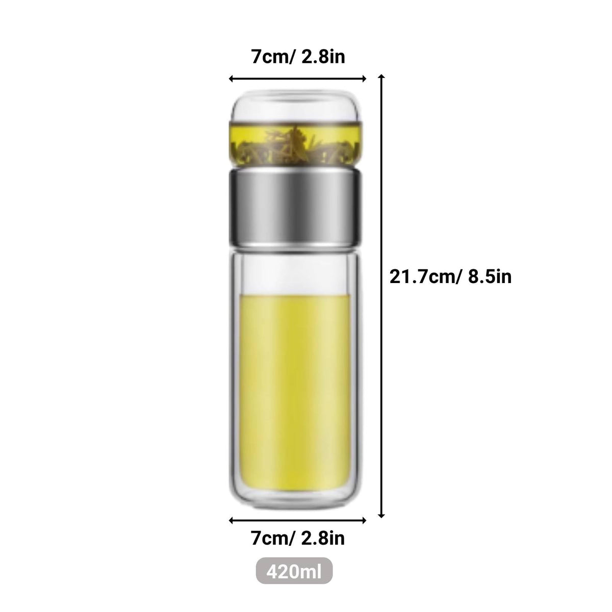 Tea Infuser Bottle Glass Tea Tumbler with Infuser 420ml Double Layer Stainless Steel Leakage Proof Water Bottle for Loose Leaf Tea for Office Travel Home