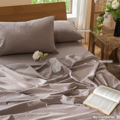 Duvet Cover Set 100% Washed Cotton Linen Like Alaska King