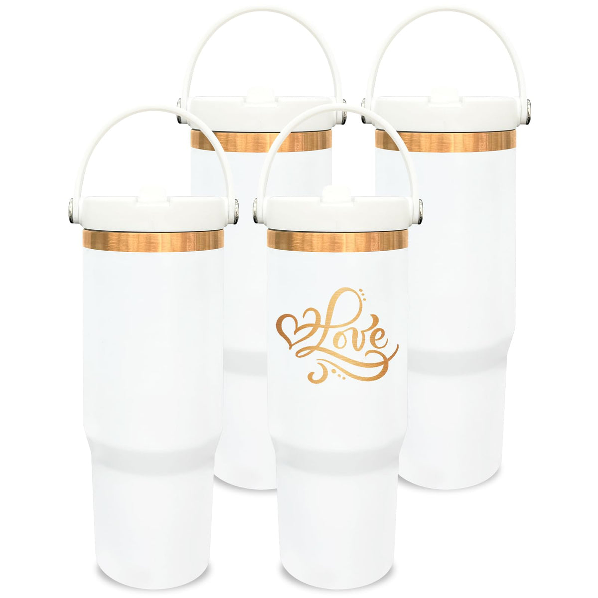 30 oz Tumbler Bulk with Top Handle and Flip Straw White (4 Count)