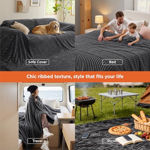 Extra Soft Large Fleece Blanket for Bed Grey 120"x120"
