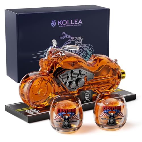 Motorcycle Whiskey Decanter Gift Set with 2 Glasses