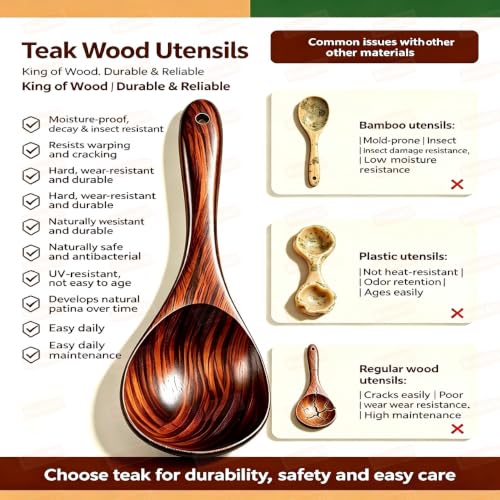 5 PCs Teak Wooden Utensil Set with Hooks (5 Count)