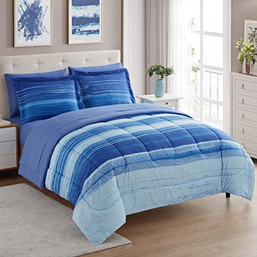 7 Piece Comforter Set Bag Solid Color All Season Soft Down Alternative Blanket & Luxurious Microfiber Bed Sheets