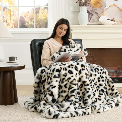Leopard Print Faux Fur Throw Blanket for Couch