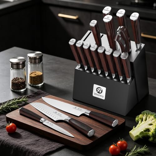18 Piece Japanese Santoku Stainless Steel Knife Set with Block
