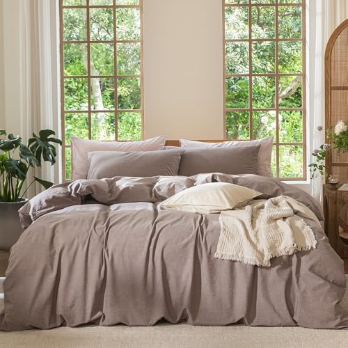 Duvet Cover Set 100% Washed Cotton Linen Like Oversized Queen (67.2 Ounce)