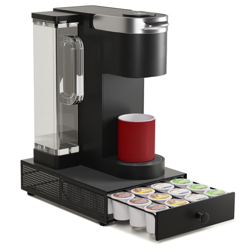 K Cup Organization Storage Drawer Maker K Cup Holder Coffee Pod Organizer Stand Tray Counter Rack Countertop Maker Stand Capsules Compatible with Keurig Accessories Holds 24 Pods